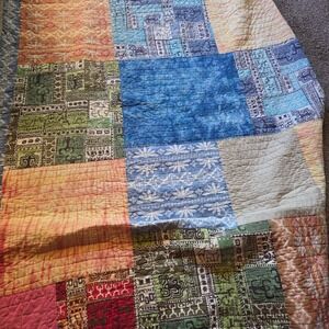PBteen Pottery Barn Quilt Patchwork Tribal Batik Boho Blue Green Orange Cotton